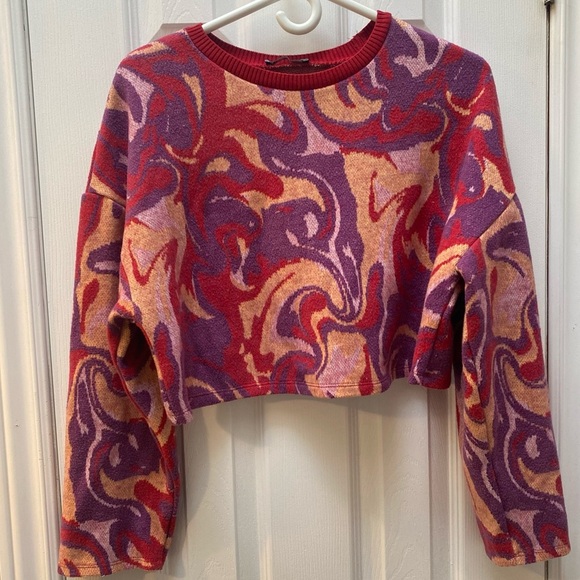 cropped knit marbled jacquard sweater (size M) - Picture 3 of 10